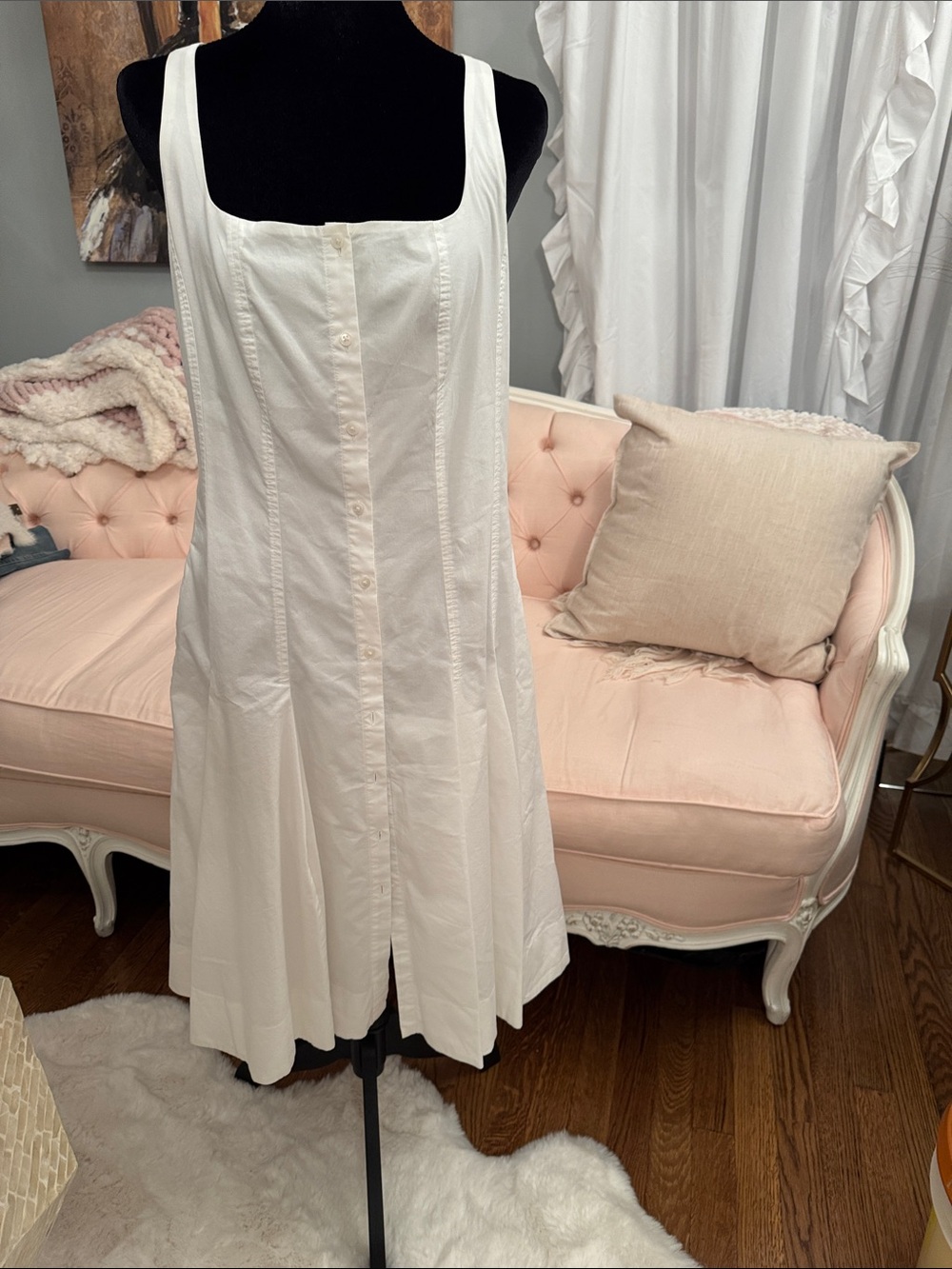 Banana Republic White Button-Front Sleeveless Dress